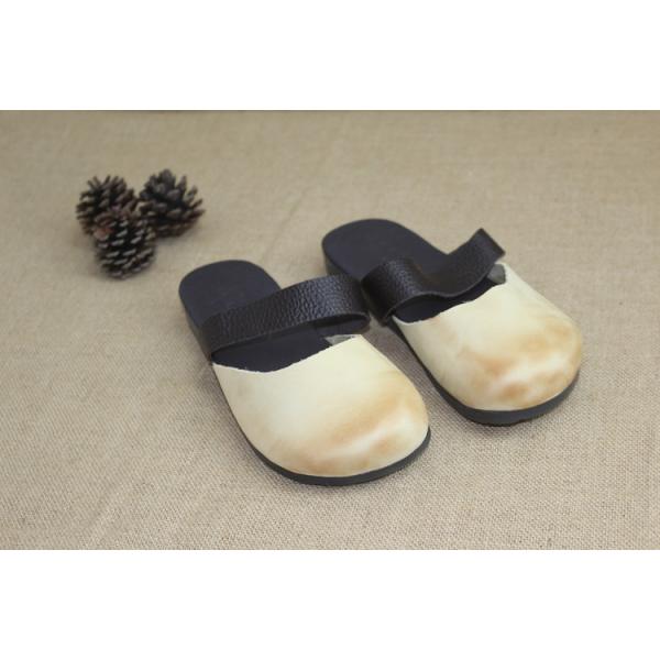 Cow Grain Leather Closed Toe Slippers Slip On Sandals Genuine Leather Shoes