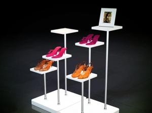 China Square / Round Shape Shop Display Shelving White Color For Shoes Bags wholesale