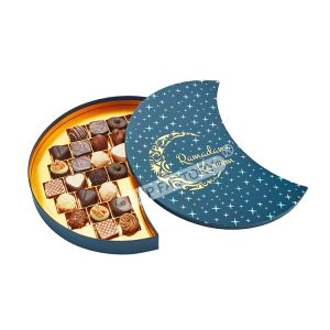 China Deluxe Moon Shaped Gift Box Chocolate Present Box With Food Safe Tray wholesale