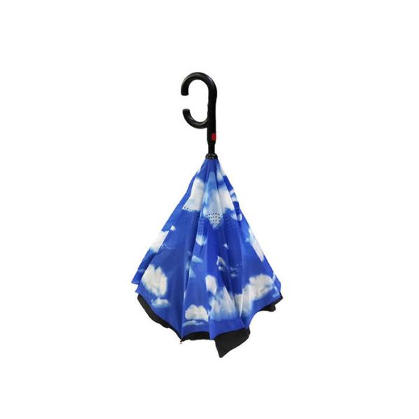 8 Panel Pongee 190T Windproof Inverted Umbrella For Car Handle Fiberglass Ribs Frame