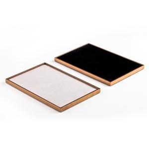 China Golden Velvet Jewelry Tray Stackable Showcase Velvet Display Tray For Luxury Store wholesale