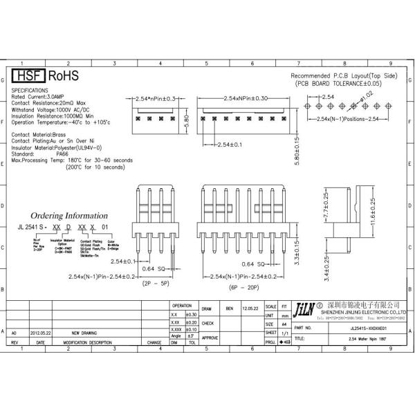 5.0A 2.54mm Right Angle Single Row Wafer Connector