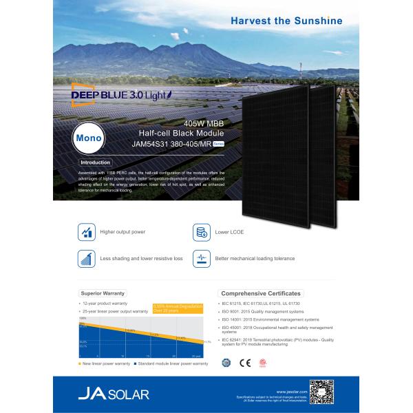 PERC 108 Cells MBB Ja Solar Panels JAM54S31 380W 380wp 385W 390W 395W 400W 405W 460W 460wp In Eu Warehouse