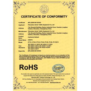 Shenzhen Zento Traffic Equipment Co., Ltd. Certifications