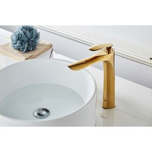 Electroplate ODM Tall Body Golden Wash Basin Faucet