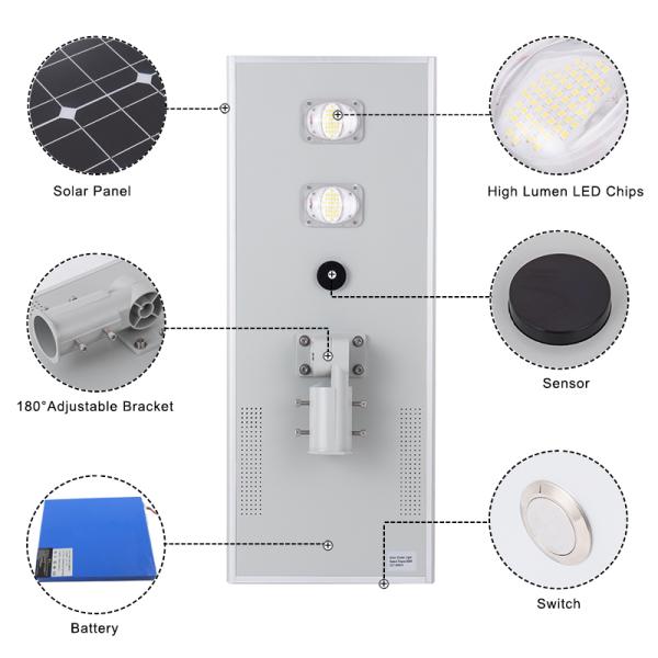 100W Motion Sensor Solar Panel Street Light , All In One Solar Street Light 2700 - 6500K