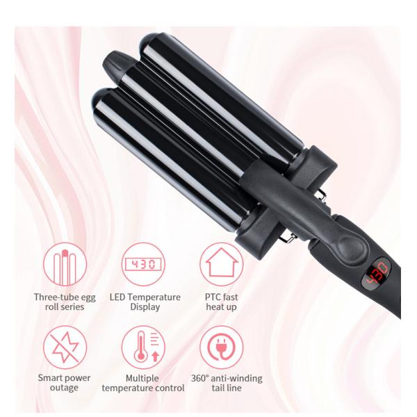 Professional Three Barrel Hair Waver With LCD Temperature Display