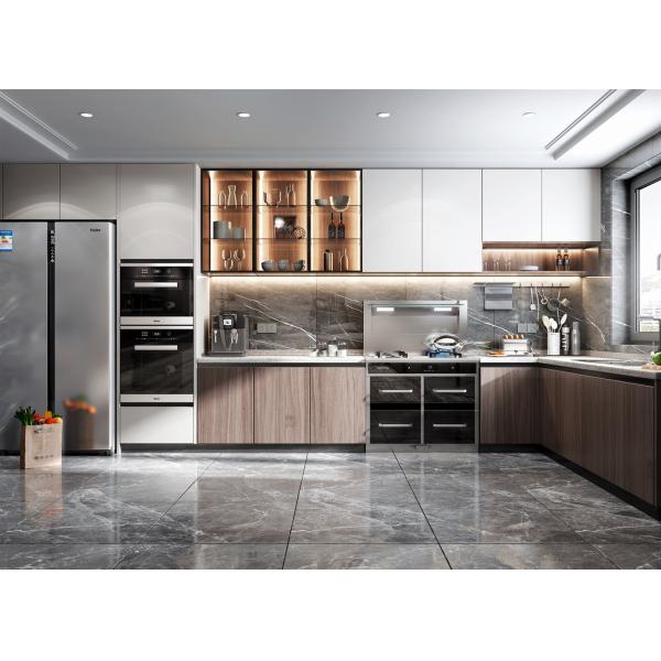 Modern kitchen cabinet with island unit in residential setting