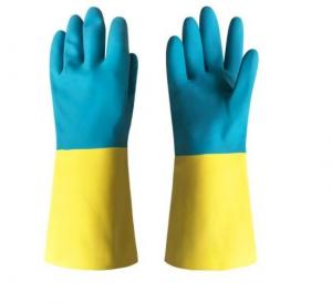 China Blue Yellow Neoprene Bicolor Industrial Glove Industrial Use Chemical Resistant wholesale
