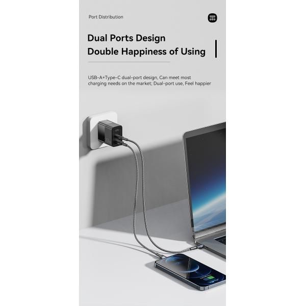 High Power GaN Chargers USB A Type C Double Port Quick Charging PD Wall Charger 33W