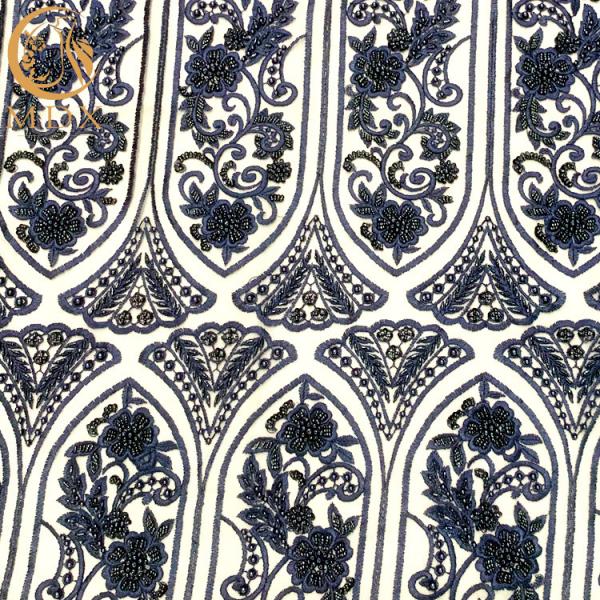 China African Beaded Sequins Embroidered Dress Lace Fabric 91.44Cm Length wholesale