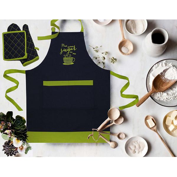 Embroidered 100% Cotton Professional Apron for Men & Women with Adjustable Neck & Centre Pockets Perfect for Cooking