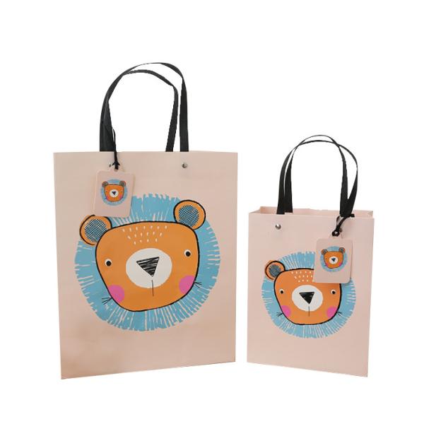 Durable Carton Card Paper Bag Cartoon Animal Pattern With Twist Handle