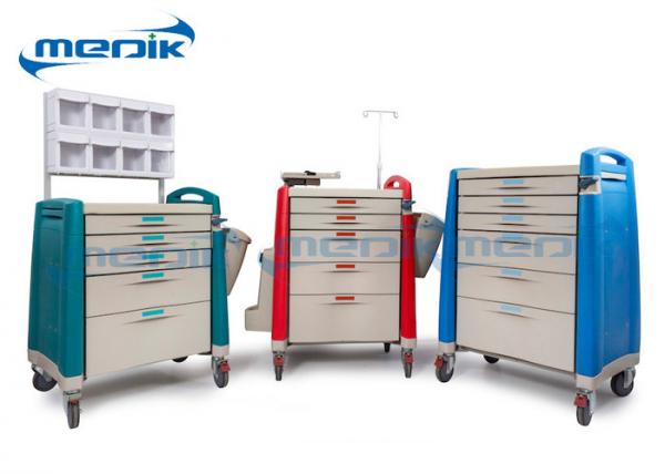 Quality ABS Emergency Treatment Trolley Medical Crash Cart With Oxygen Cylinder Holder for sale