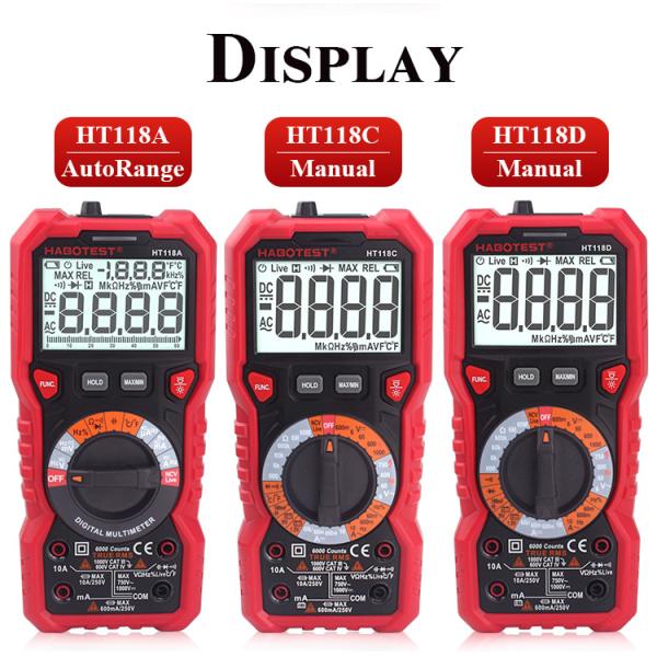 Habotes HT118 AC DC Tester Meter Auto Range Digital Multimeter Voltmeter with Resistance Frequency T-RMS