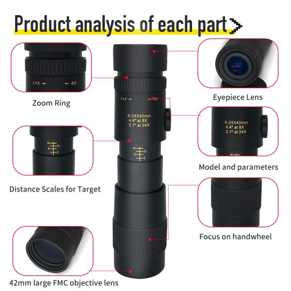 10-30x40 8-40x40 Zoom Monocular Lightweight FMC Telescope With Phone Clip & Tripod
