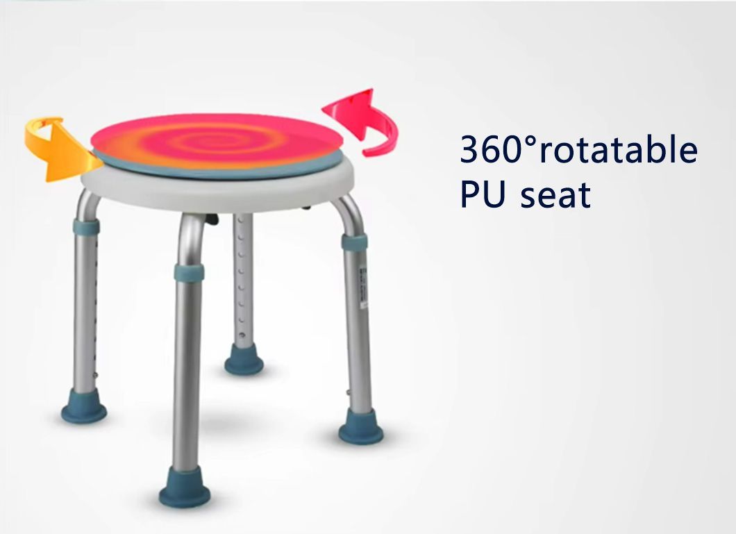 Aluminium 360 Degree Swivel Shower Stool With Adjustable Height 33*33* 35.5-54 Cm