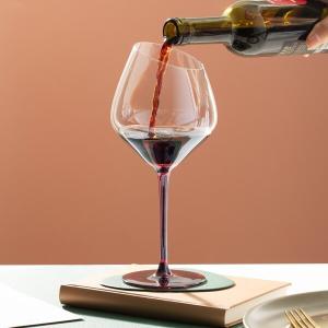 China Electroplated Slanted Red Tinted Wine Glasses 19 Ounces Lead Free 550ml Hand Blown wholesale