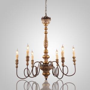 Vintage Iron Filament Painted wood chandelier for Hotel Indoor Lighting (WH-CI-17)