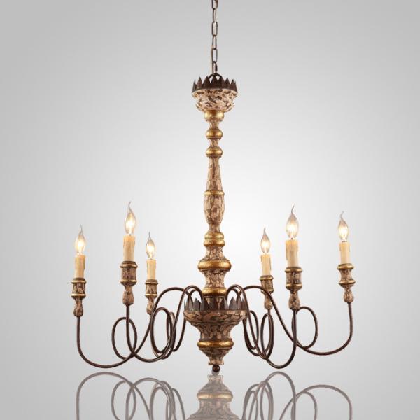 Quality Vintage Iron Filament Painted wood chandelier for Hotel Indoor Lighting (WH-CI-17) for sale