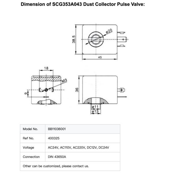 ASCO 3/4 Inch Electromagnetic Pulse Valve SCG353A043 Right Angle Bag Filter