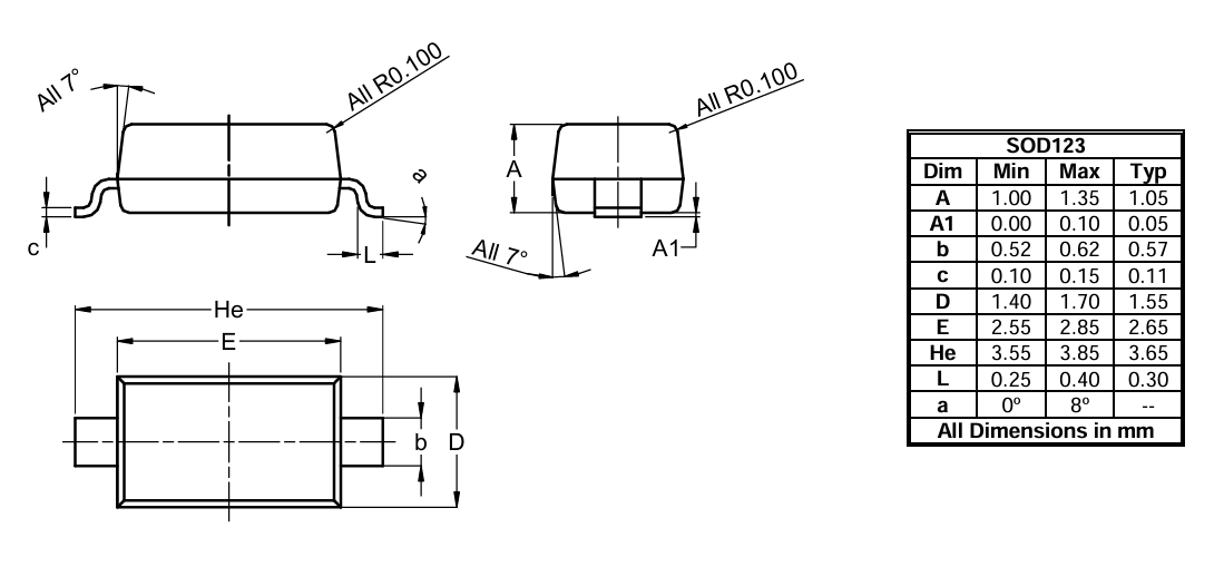 BZT52C3V0-7-F 3.0V 300mW Zener Diode with ±5% Tolerance SOD-123 Package Low Leakage 5mA Test Current Halogen-Free AEC-Q101 Qualified Tape and Reel