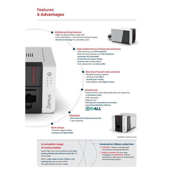Evolis Zenius 2 Card Printer with 300 Dpi Resolution Single-sided Printing and USB 2.0 Connectivity