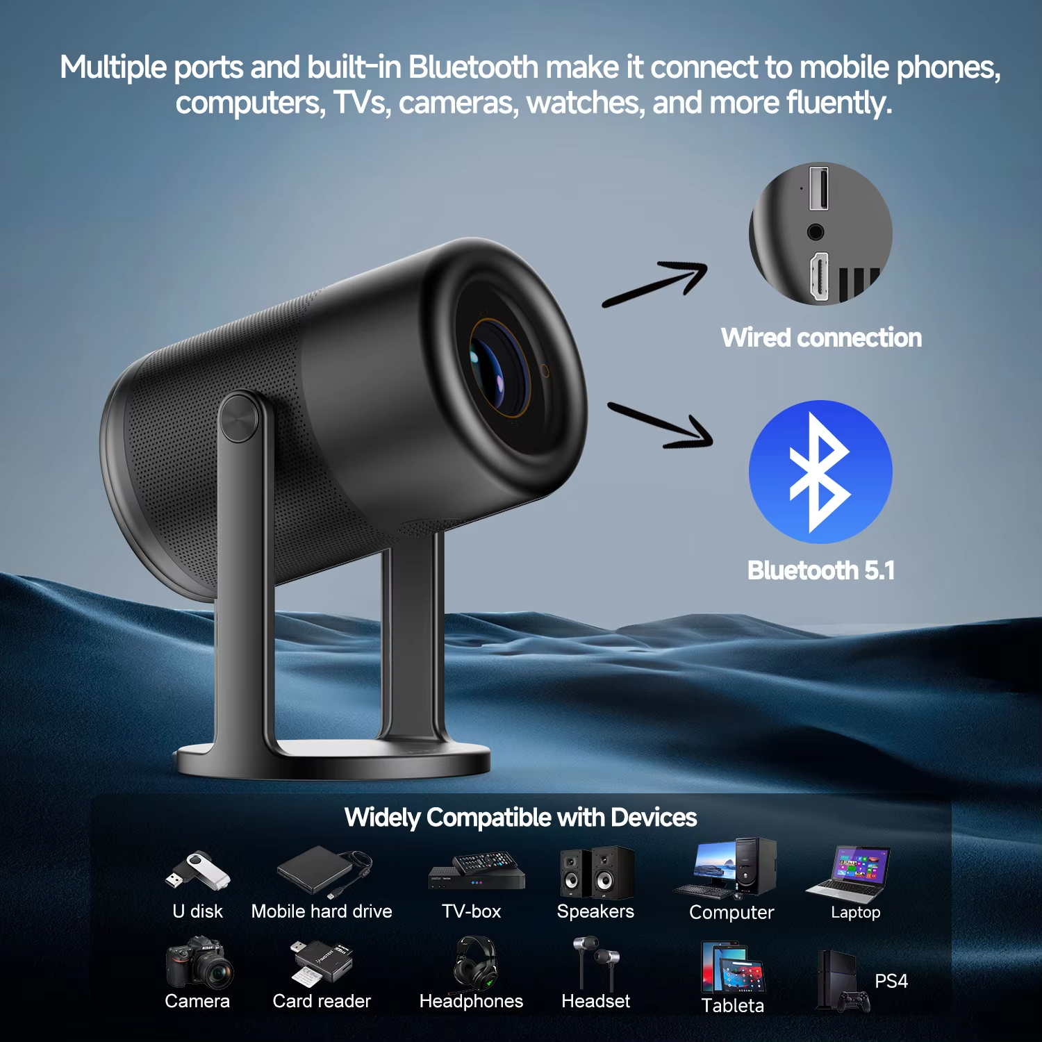 J1 Dark Gray Freestyle Projector 720P 1080P Smart Mini Projector With Android 11.0