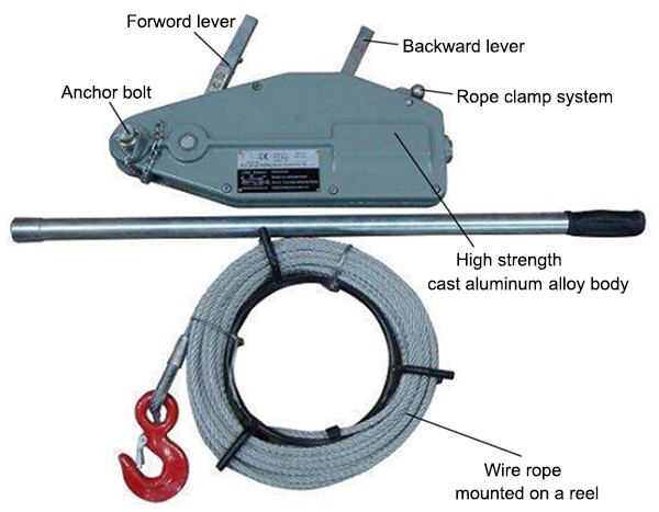 Durable Transmission Line Stringing Tools Lever Block Wire Rope Pulling Winch Lifting