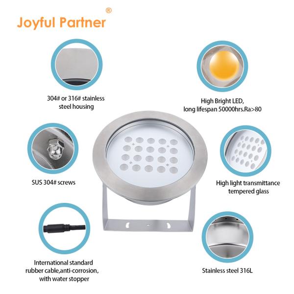 Stainless Steel IP68 LED Underwater Lights 40W Warm White Single Color Pond Light for Party Swimming Pool Home Garden