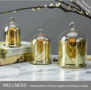 Different size luxury domed soy wax candle with  gold glass jar,bell glass lid and gift box