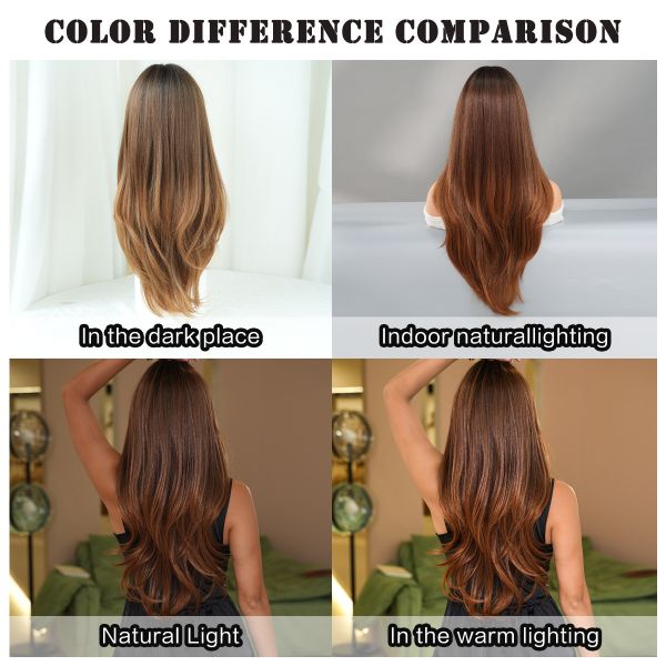 Fashion Long Body Wave Dark Root Hair Brown Synthetic Wigs For Women