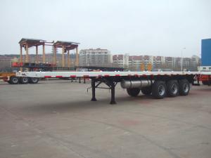 China 40T Capacity 3 Axles 40ft Super Single Tire Light Weight Semi Flatbed Container Truck Tailer on sale