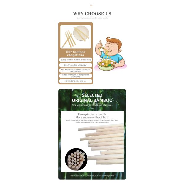 Logo Workable Bamboo Disposable Round Chopsticks for Household/Restaurant/Hotel Customer's Logo and Packing Workable
