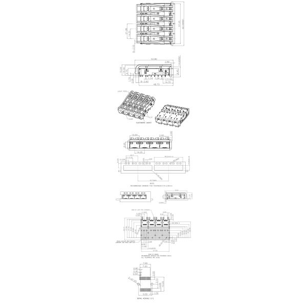 4 Ports Ganged SFP+ Shield Cage Connector 1x4 with Light Pipe and EMI Gasket