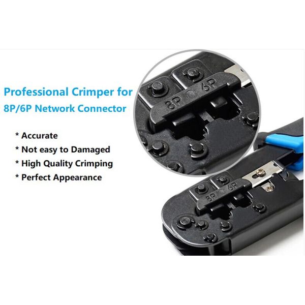 4P 6P 8P Network Cable Crimping Tool , Ethernet Cable Crimper Kit Carbon Steel