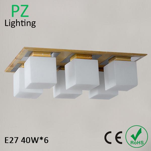 Quality rectangle 6x40W E27 socket wood ceiling lamp ceiling lighting with remote controller for sale