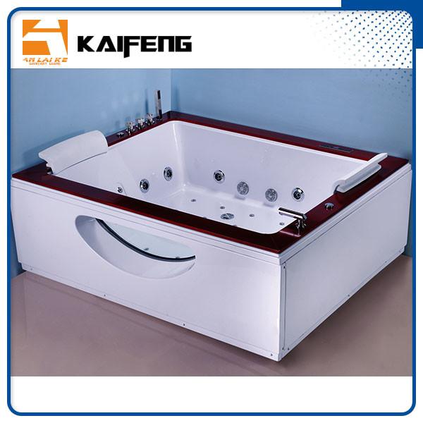 Quality Indoor Double Whirlpool Tub With Oak Edge Cover , Seamless Air Bubble Bathtub for sale
