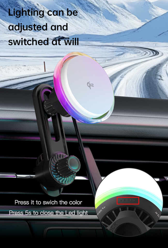 15W/10W/7.5W/5W Output Power Magsafe Car Mount With Crystal Texture And Magnetic Enhancement For Secure Wireless Charging