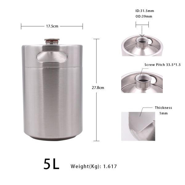 Eco Friendly Stainless Mini Keg , Compact 5L Mini Cold Brew Keg