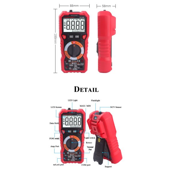 Habotes HT118 AC DC Tester Meter Auto Range Digital Multimeter Voltmeter with Resistance Frequency T-RMS