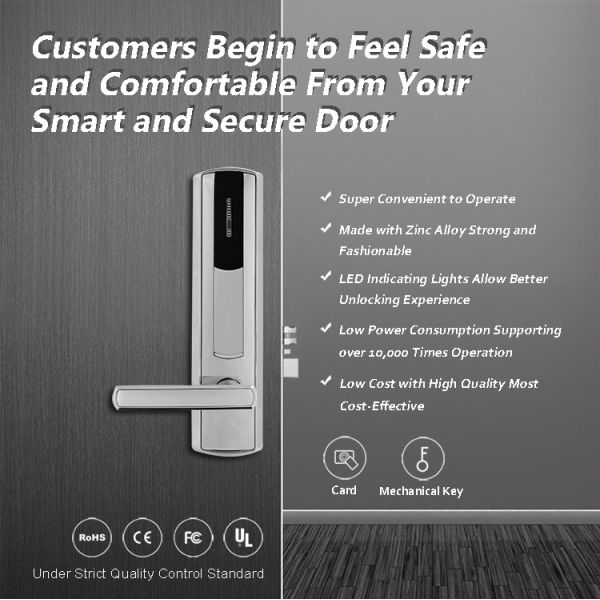 Electronic Key Card Room Door Locks For Smart Hotel Door Lock System