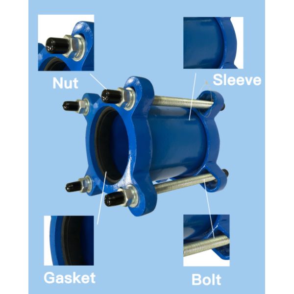 EN545 Large Range Flexible Bolt Gibault Joint Carbon Steel PN10/16 PVC Pipe Universal Coupling