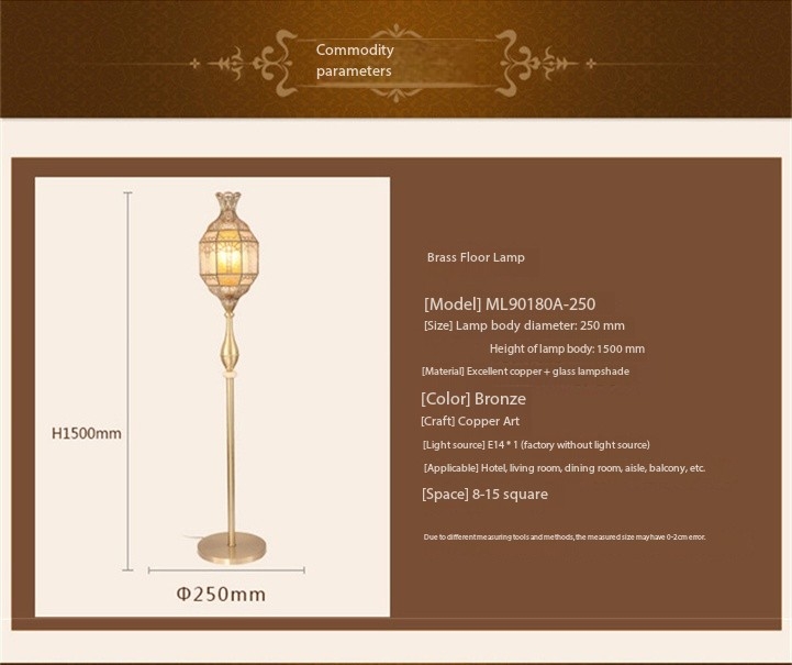 Restaurant Decorative Copper Standing Lamp Copper Retro Floor Lamp