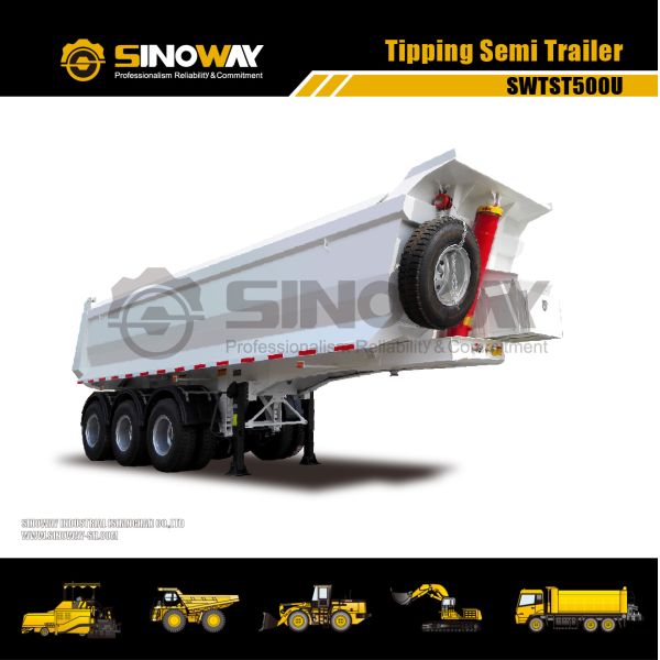 50 Ton U Type Low Bed Semi Trailer Body Tipping , 3 BPW Axles Dumpping Semi Trailer