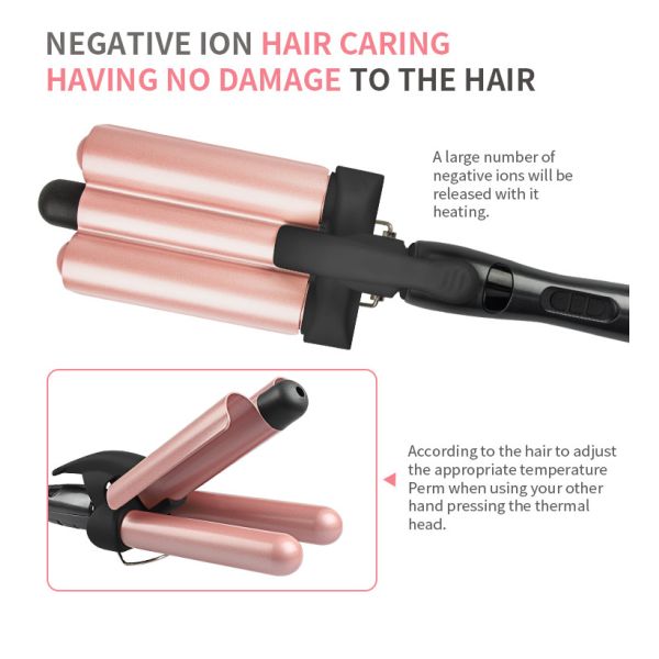 Ceramic 78W Three Barrel Hair Waver , 1 Inch Curling Iron Wand