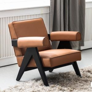 China Living Room Designer Single Leather Armchair Brown With Sponge Filling wholesale
