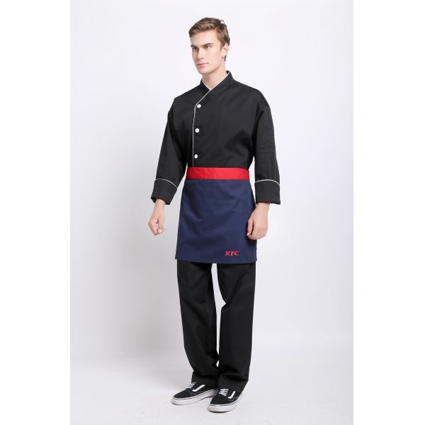 White Cutton White Edage Black Chef Suit