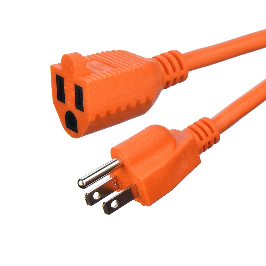 100FT ETL Listed SJTW 14/3 Electrical Orange Extension Cord Single Plug NEMA 5-15P to NEMA 5-15R with Length Customized