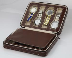 China 8 Slots Brown Watch Display Box Elegant Appearance For Home Jewelry Decoration wholesale
